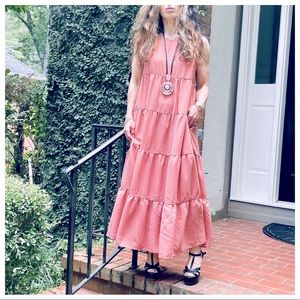 Fabulous pin striped print tiered maxi dress